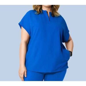 Mandala Women Royal Blue Notch Neck Scrub Top Relaxed Fit